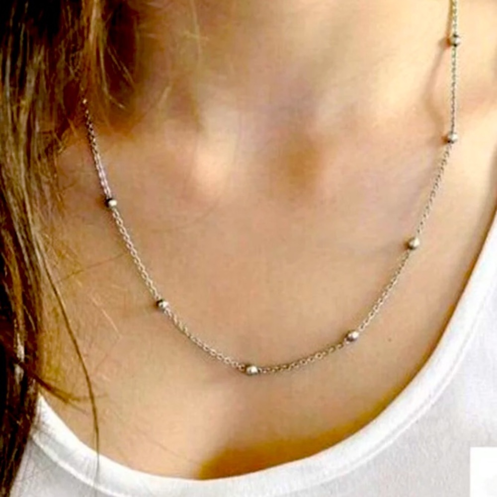 Sterling Silver 925 Simple Bead Chain Necklace - Picture 4 of 4